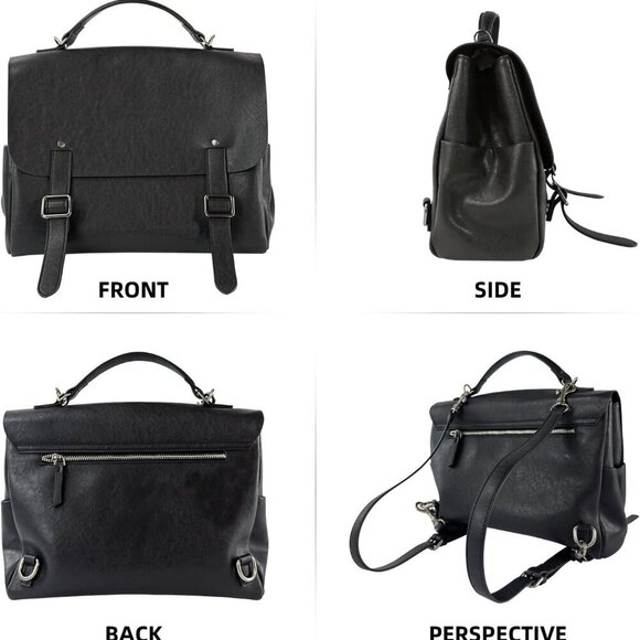 Black Leather 3-in-1 Backpack Handbag Tote for Women Work Travel Casual
